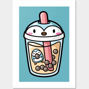 Bubble Tea with Cute Kawaii Penguin Inside Posters and Art